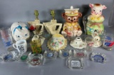 Group Lot of Advertising Ashtrays, Cookie Jar, Bank, Retro Lamps and More