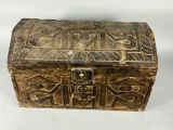 Unusual Antique Box Tribal Figure Carvings