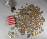 Large Lot of Pennies, Plus Assorted Silver Coins