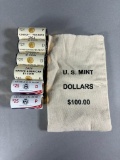 Large Lot of US Mint Dollars in Rolls $150 Face Value with Bag