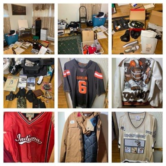 Bedroom Contents - Large Group of Sports Jerseys, Coats, Shirts, Shoes, Artwork & More