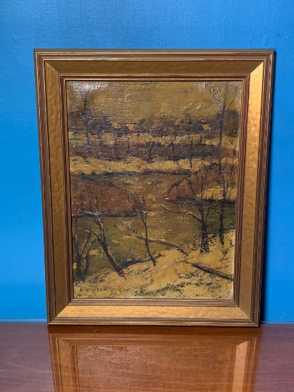 Early 20th c. Oil on Boarding Painting Winter Scene Signed
