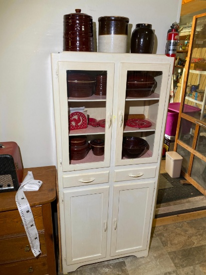 Antique Cute White Kitchen Cabinet w/Primitives Wares