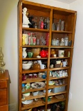8' High Antique Shelf and Total Contents - Primitives, Pottery & More