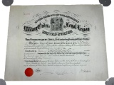 Civil War MOLLUS Membership Certificate Edward O. C. Ord Jr. signed by General John Schofield