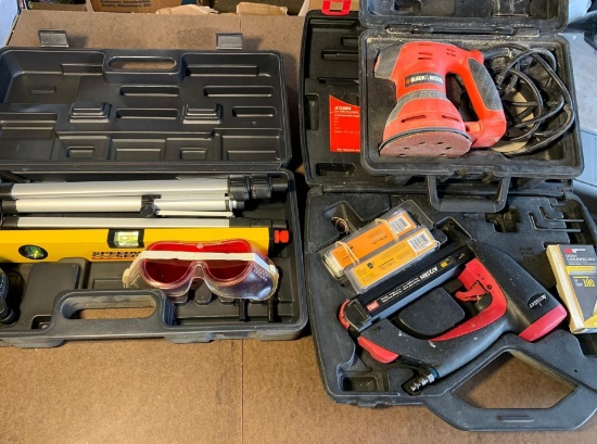 Black & Decker Orbital Sander, Accuset Brad Nailer and Speedway Series Laser Level Kit