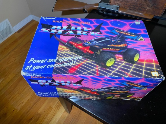 Vintage Blue Shark RC Radio Controlled Car with controller like new in box.