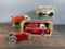 Four Vintage Toy Vehicles: Tonka Cherry Picker, Nylint Pumper, Structo Tow Truck, Road Paver Roller