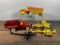 Group of Vintage Toy Trucks and Trailers: Structo Dump, Marx Cattle Hauler, Hubley Road Grader