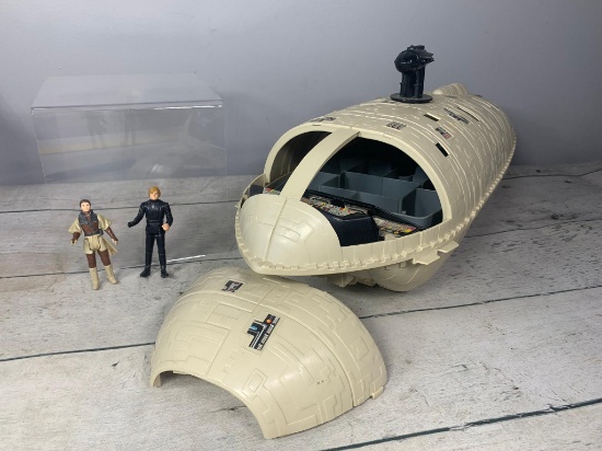 Vintage Star Wars Rebel Starship Trooper Transport Ship and Luke, Leia Figurines