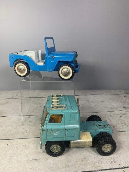 Vintage Diecast ERTL Sears Cabover Semi-Truck and a Tonka Jeep Toy
