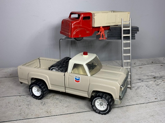 Vintage Tonka Chevron Pickup Truck With Vintage Structo Dump Truck and More