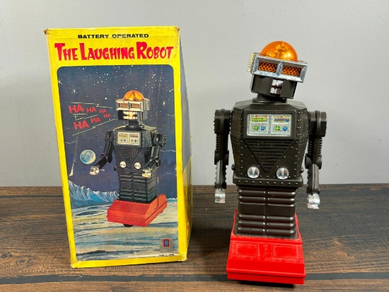 Vintage Battery Operated The Laughing Robot Toy With Original Box