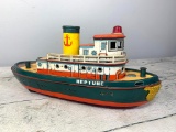 Vintage Modern Toys Neptune Tin Lithograph Tug Boat