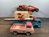 Group of Vintage Toy Trucks: Buddy-L, NY-Lint, and Steve Canyon Glider Launcher and More