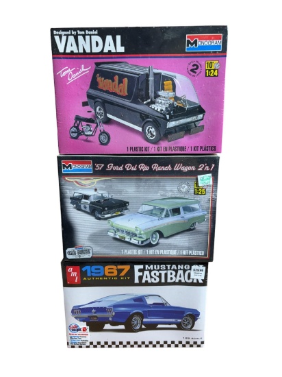 Three Plastic Classic Car Model Kits - Two Monogram and One AMT