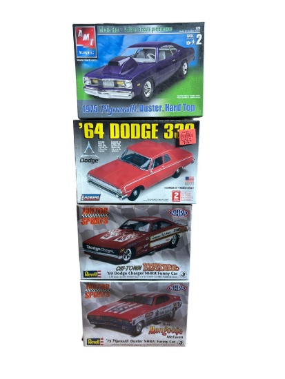 Four Classic Car Plastic Model Kits by Various Makers Dodge and Plymouth