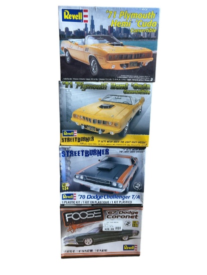 Four Revell Classic Car Plastic Model Kits - Dodge and Plymouth One Chip Foose