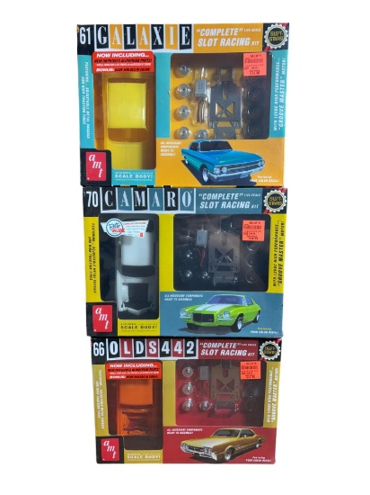 Three AMT Classic Car Complete Slot Car Plastic Model Kits