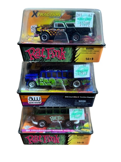 Three Auto World Slot Cars Including Rat Fink