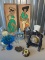 Group of Vintage Items; Mid-Century Pebble Art, Glass, Chinese Gong Bell, Clock and More