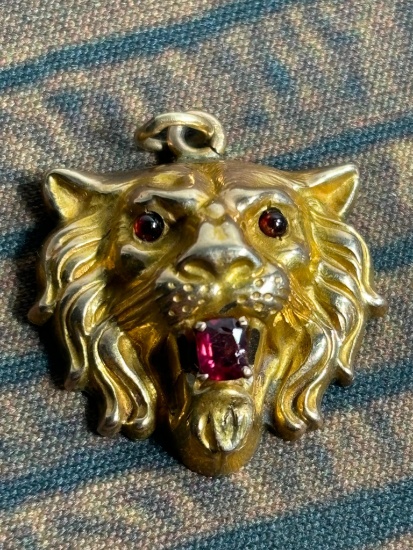 10k and gem set Lion Head Pendant 3.15 grams Victorian