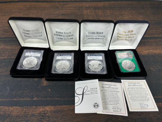 Four Silver Dollar Coins Walking Liberty