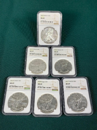 Group lot of 6 Silver Dollar Coins