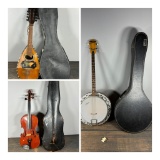 Vintage Contessa Banjo, Vintage Mandolin, and an Antique Violin All With Cases