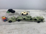 Vintage Cast Iron Little Cars and Truck and Lithograph Tin Fire Truck