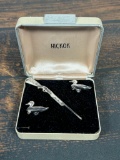 Vintage Hickok Cufflinks & Tie Clip Shotgun, Ducks, Hunting
