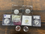 Group of six 1 Oz Silver Coins Including Isle of Man Angel, Canada, Australia