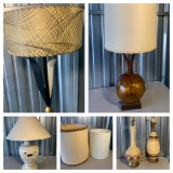 Group of Mid-Century Modern Table Lamps and Floor Lamp & Shades