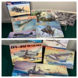 Large Group of Warbird Airplanes and a Naval Ship Plastic Model Kits