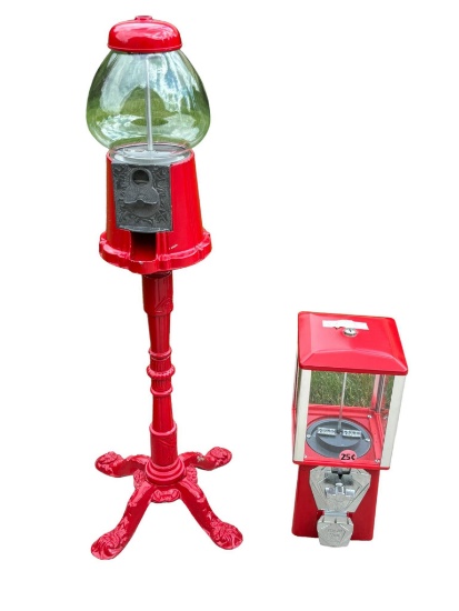 Two Gumball Machines One WIth a Cast Iron Stand