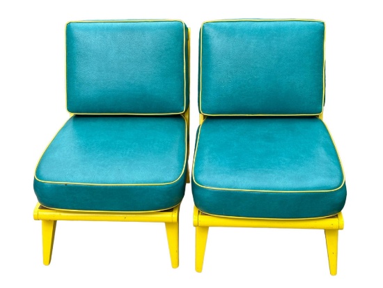Pair of Mid-Century Modern Style Chairs With Vinyl Cushions