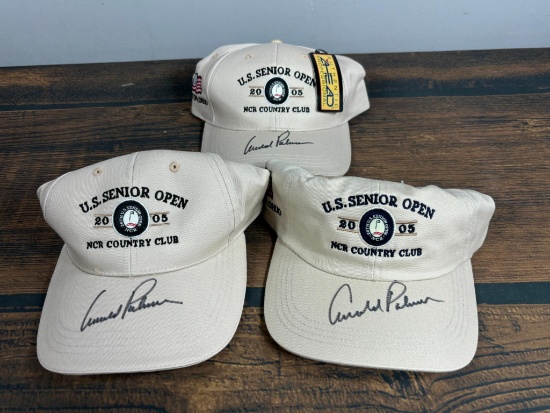 Group of Three 2005 US Senior OPen Hats Signed by Arnold Palmer