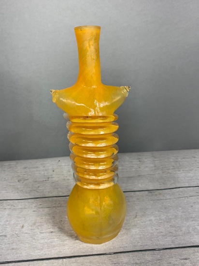 Vintage Elena Graure Manta Orange Torso Bottle with Clear Applied Glass