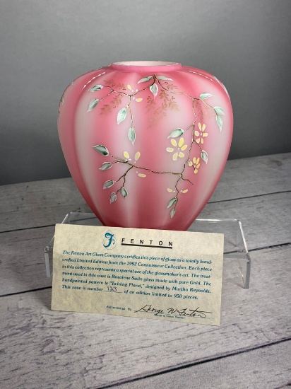 Limited Edition Hand Painted and Signed Fenton Art Glass Vase