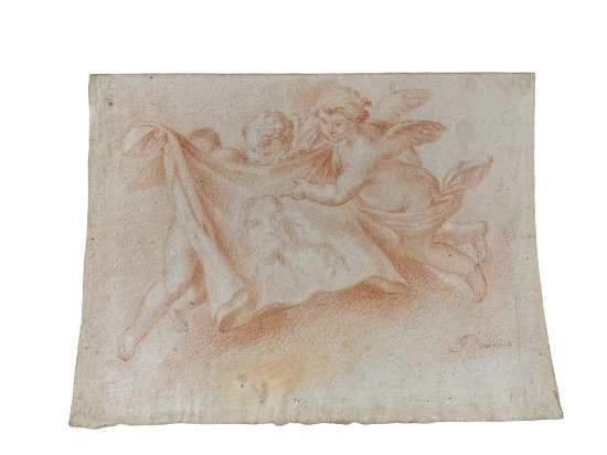 Two Puti with Veronica's Shroud, red chalk on paper, attributed Giovanni Battista Tiepolo (1696-1770