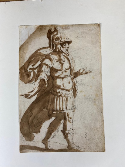 Roman Soldier, Pen and Brown Ink, attributed to Giulio Cesare Procaccini (1574-1625)