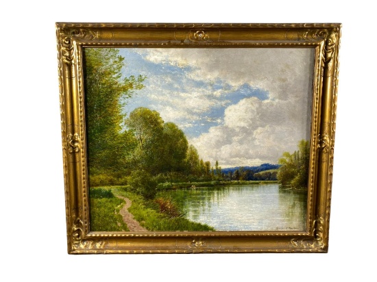 Path Along the Thames, oil on canvas, by Gordon A Meadows (1866-1937)