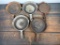 Two Griswold Cast Iron Skillets and Two Aluminum Skillets and a Cast Iron Griswold Waffle Maker