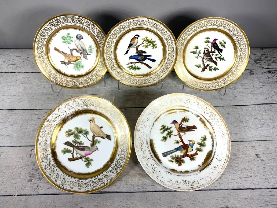 Group of 5 Old Paris Cabinet Plates with Birds
