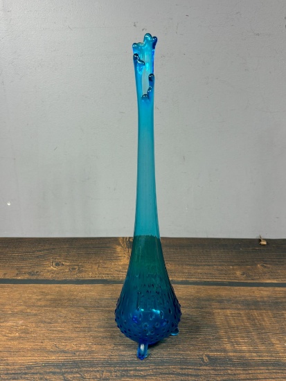 Vintage L. E. Smith Nubby Footed Blue Swung Art Glass Vase