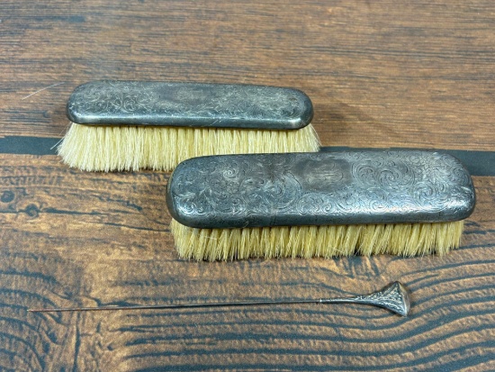 2 Sterling Silver Brushes + Sterling Topped Hair in