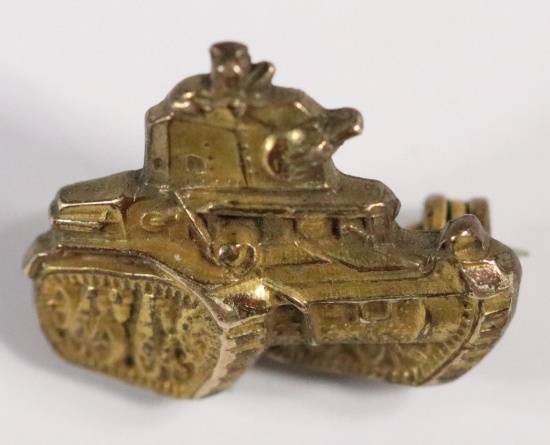 WWII Patriotic Tank Pin Gold on Sterling