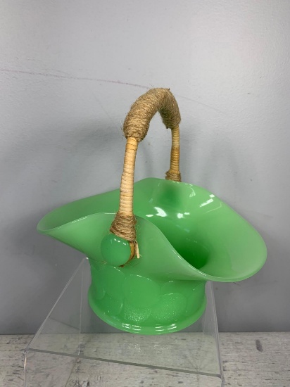 Vintage Fenton Jadite Big Cookie Basket