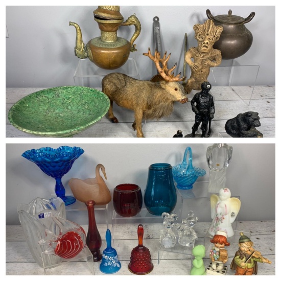 Group of Vintage Items: Alabaster bowl, Chinese Tea Pot, Vintage Glassware Including Uranium More
