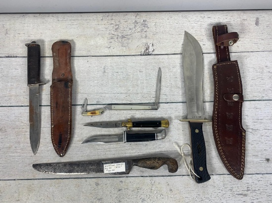 Vintage Knives: Schrade Old Timer, with Sheve, Native American Trade Knife, Kissing Crane, Kiffee